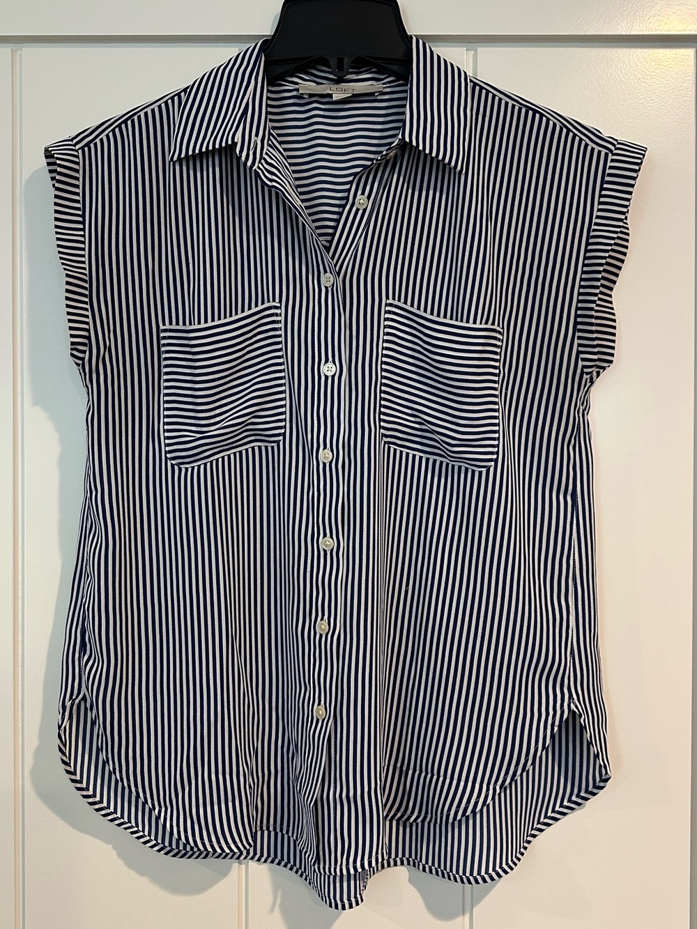 LOFT navy blue and white striped shirt